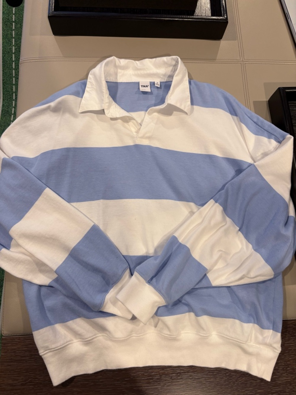 TNA Oversized Rugby Polo in Sky Blue and White